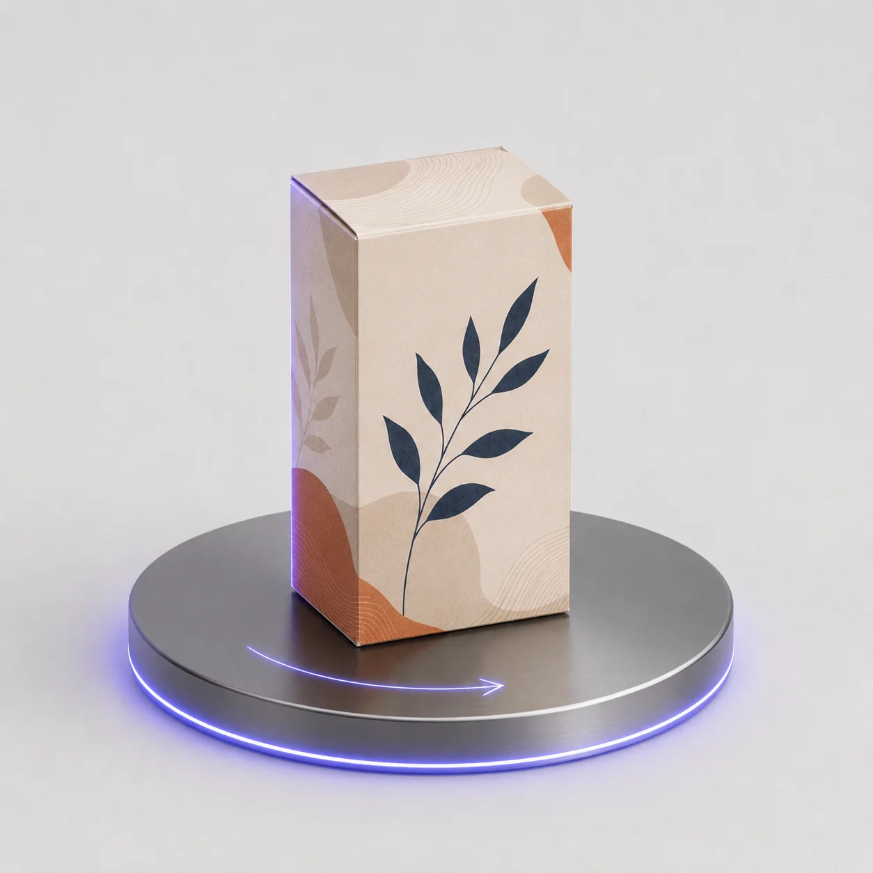 Platzhalter: fertige Verpackung auf einem Drehteller, hier kommt später das echte 3D-Modell