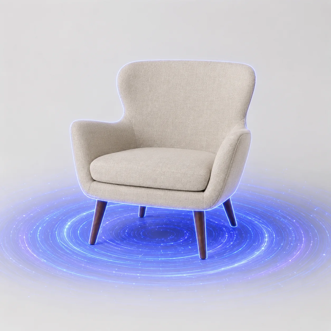 Derselbe Sessel, während er zum 3D-Modell verarbeitet wird